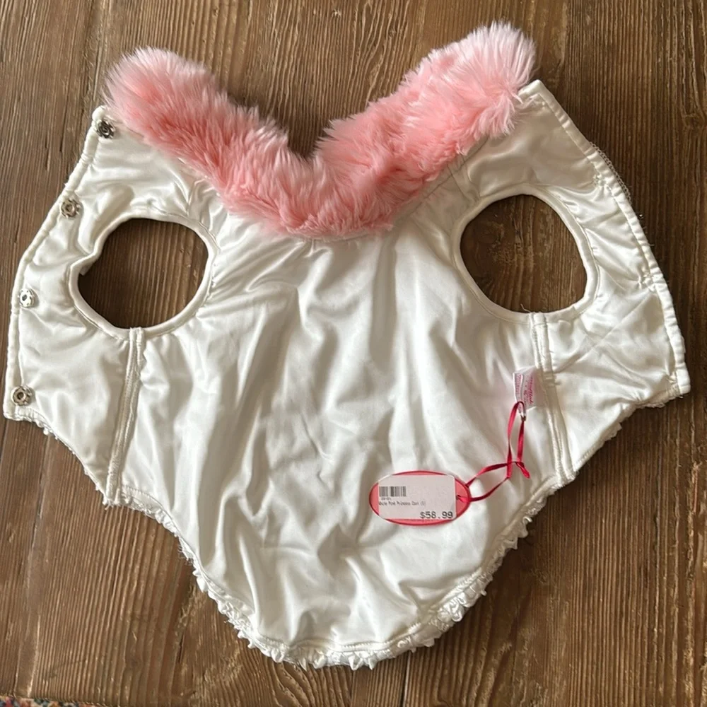 White and Pink Princess Dog Coat by Wooflink Size 5